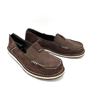 Ariat Womens 10B Brown Embossed Leather Slip On Loafers Ranch Western Rodeo